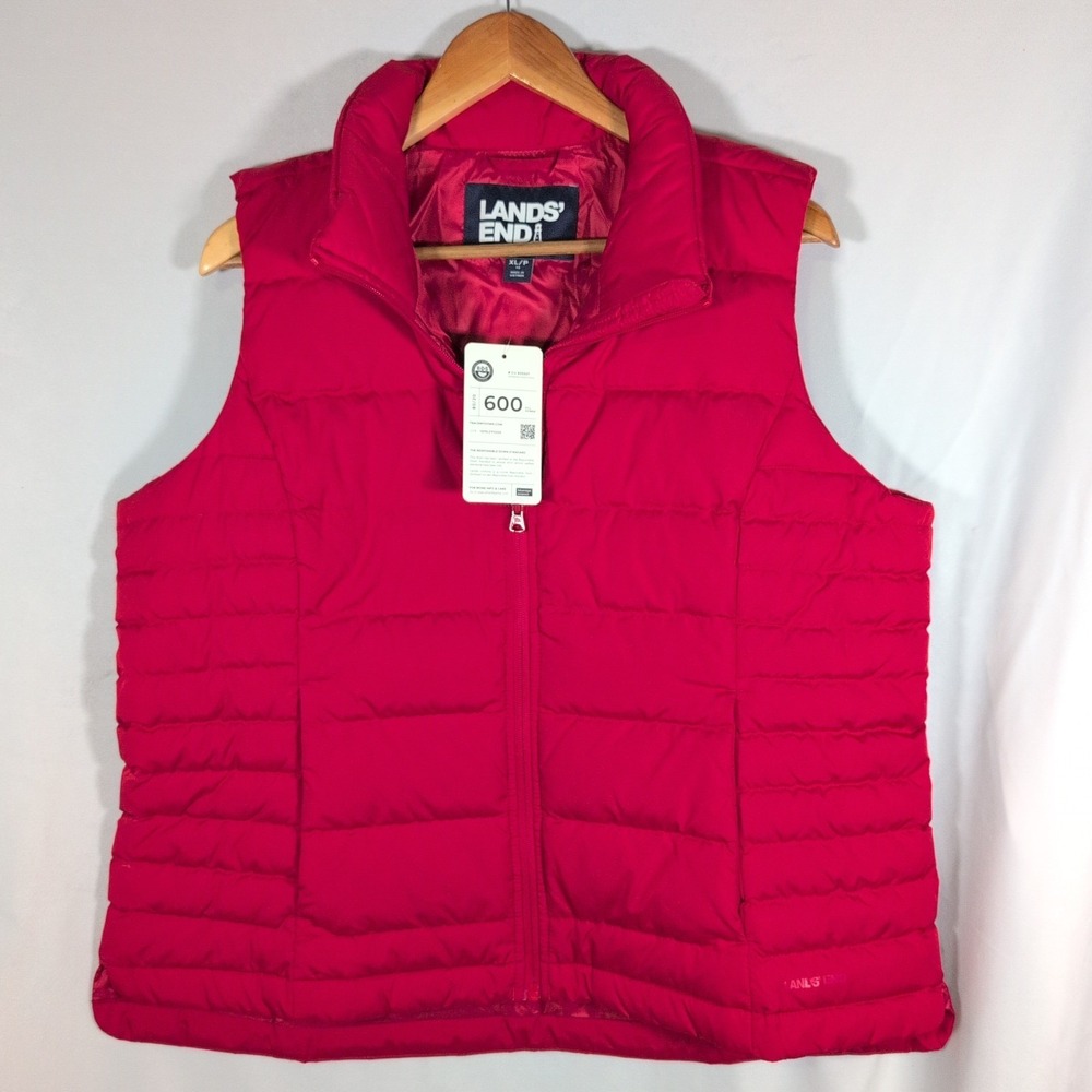 Lands End Vest Women XL P Red  Fill Down Feather Puffer Jacket